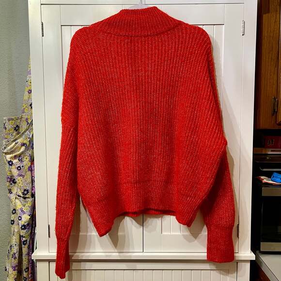 Calvin Klein Jeans Ribbed Quarter-Zip Knit Sweater In Red - Picture 2 of 7